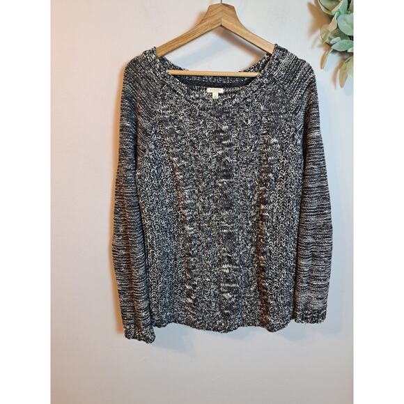 Sonoma Cotton Blend Grey Black White Knit Sweater Sz L - Picture 1 of 5